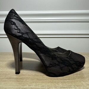 VINTAGE Steve Madden L-SEDUCE  Lace‎ Print Platform Stiletto Pump Heels 8 4.5"